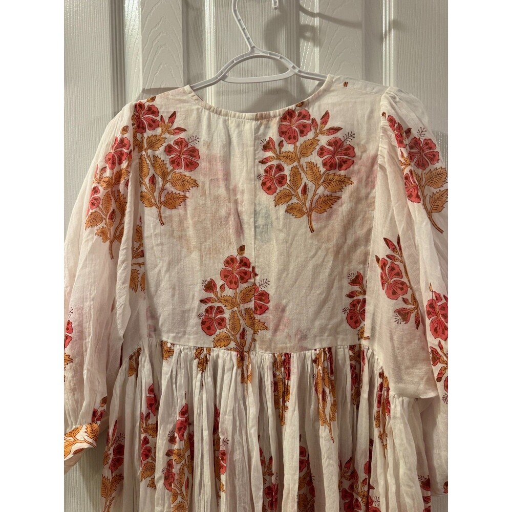 Dolma White Coral Floral Mylah Midi Dress Boho Cotton Hand Printed Sz L NWT - Picture 9 of 15